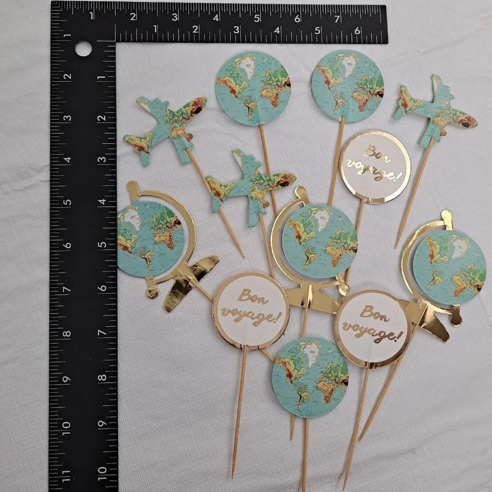 Bon Voyage Food Pics Travel Party Vacation Retirement Celebration cupcake picks